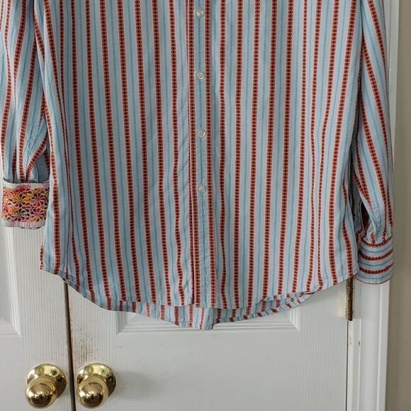 Robert Graham embroidered cuff striped button down shirt Sz L - Picture 2 of 12